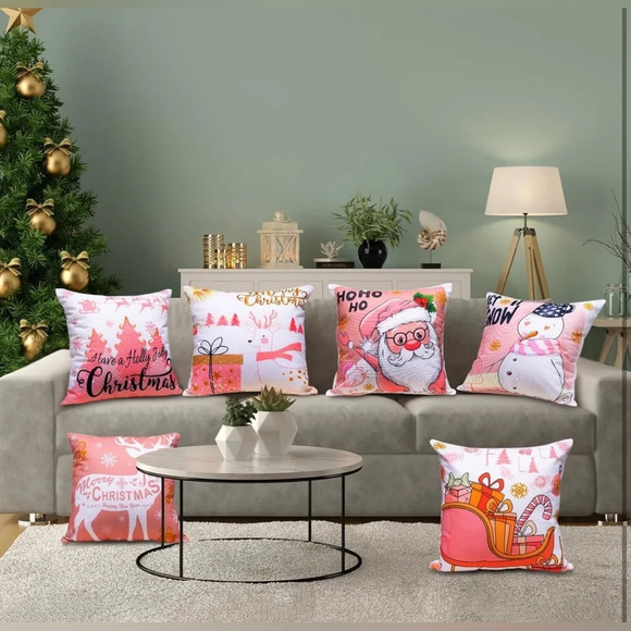 6 Pack Christmas Pillow Covers 18 x 18 Inch Brand New Washable Canvas Zipper - Picture 2 of 12
